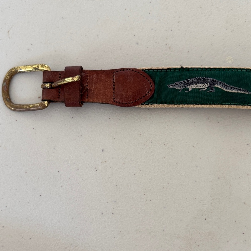 Brown and Green Belt with Alligator Design